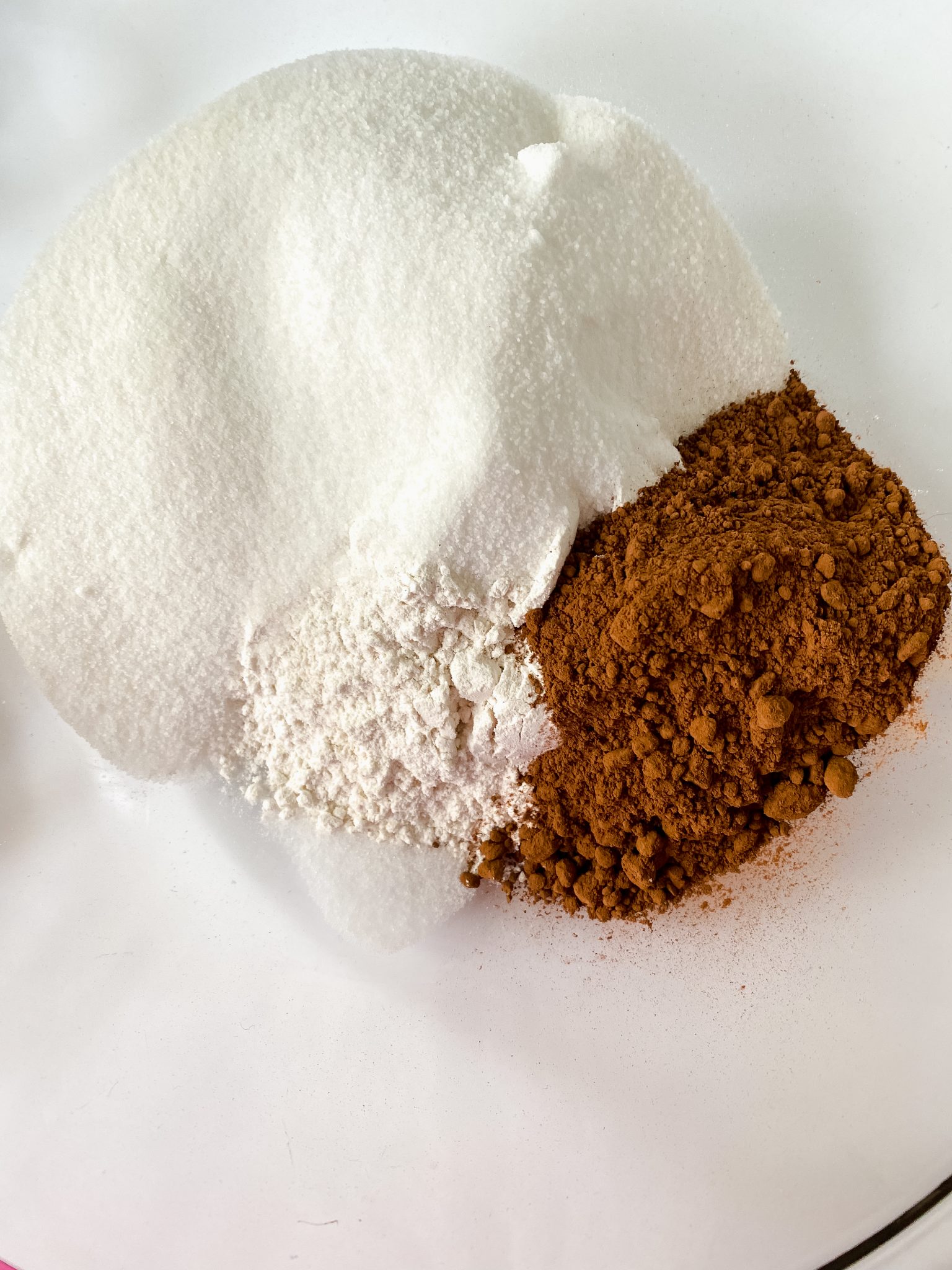Dry ingredients mixed together to make brownies.