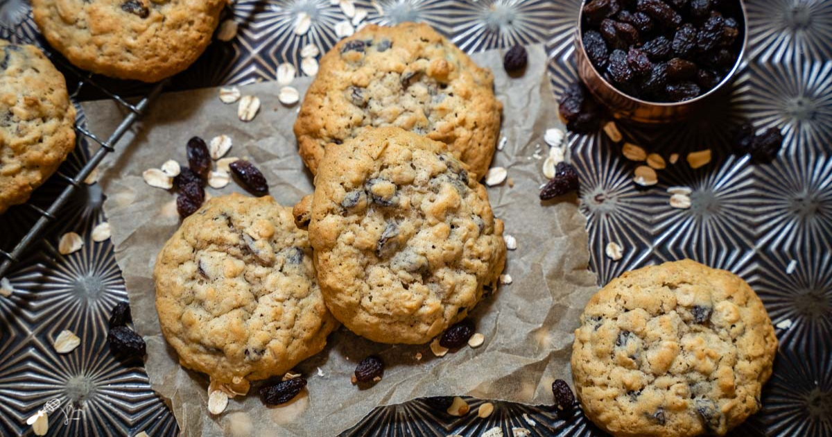 Top down view of Oatmeal Raisin Cookies