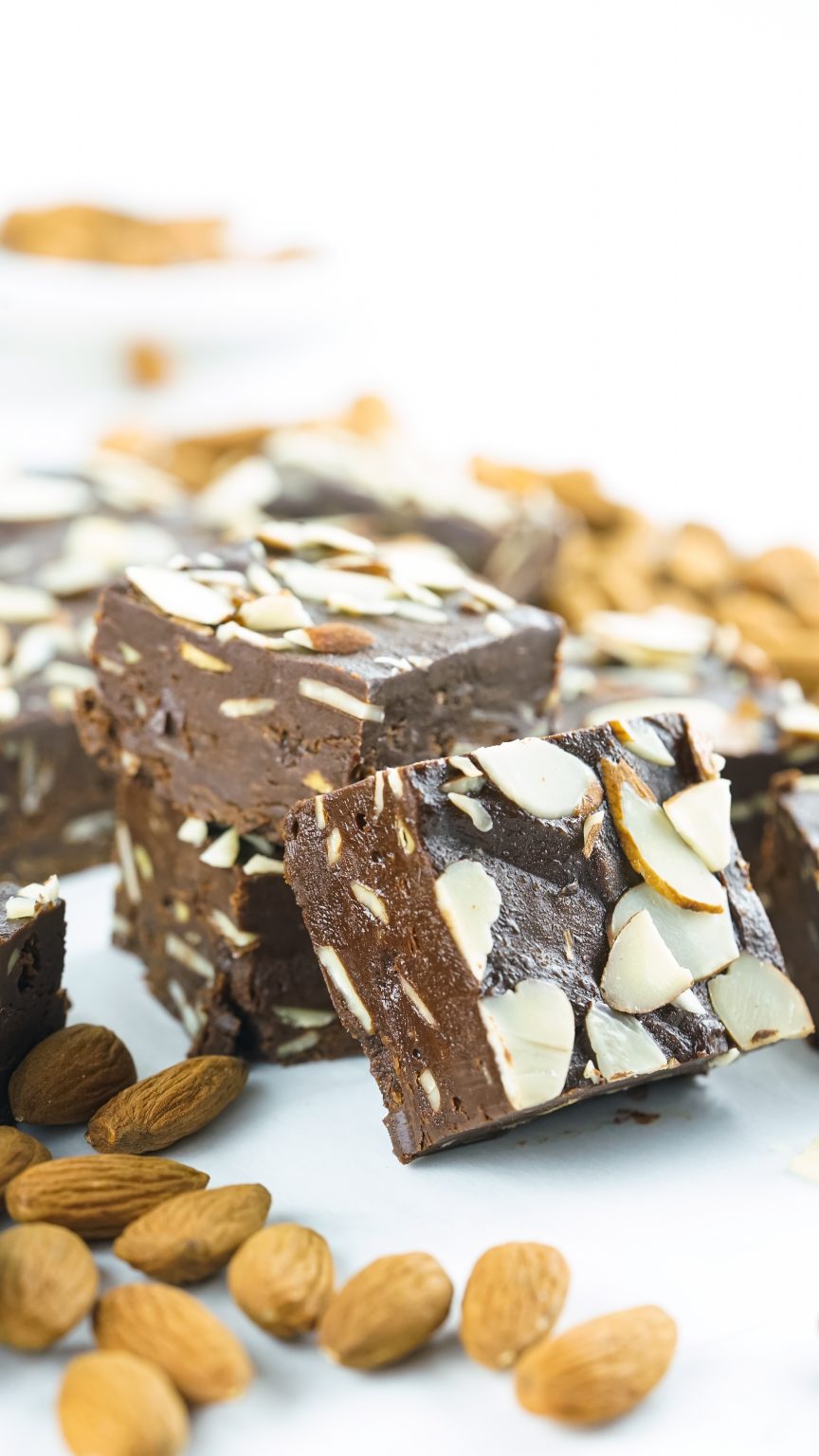 Chocolate Almond Microwave Fudge Recipe - Hostess At Heart