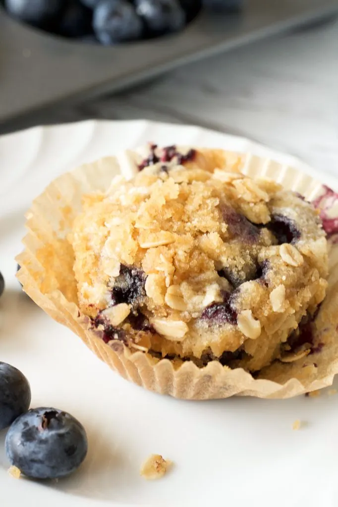 sourdough discard blueberry muffin on a plate.