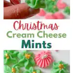Two photo collage for pinterest of green and pink cream cheese mints for Christmas