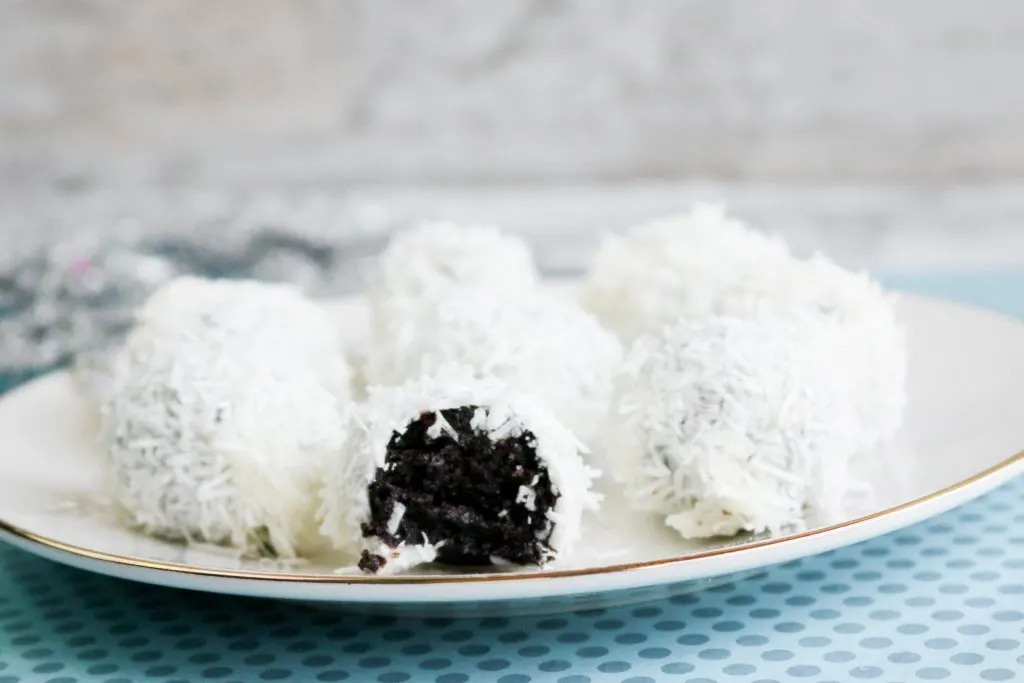 Oreo Snowball cut open to reveal the inside.