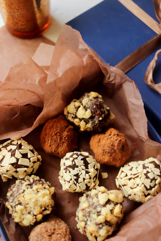 Close-up of decadent chocolate truffles.