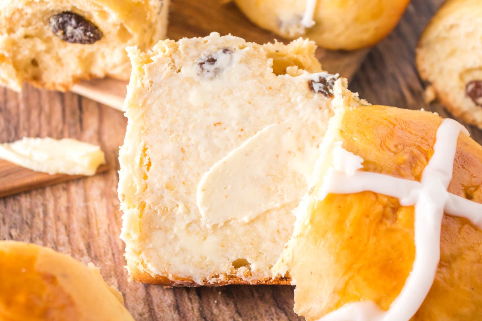 Buttered Hot Cross Bun with Glazed Cross.