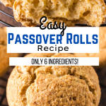 Two photo image for a Passover roll one roll is cut in half showing the soft center and the other is a whole uncut roll.