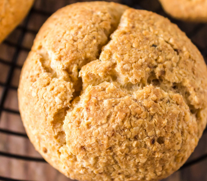 A baked passover roll on a cooling rack.