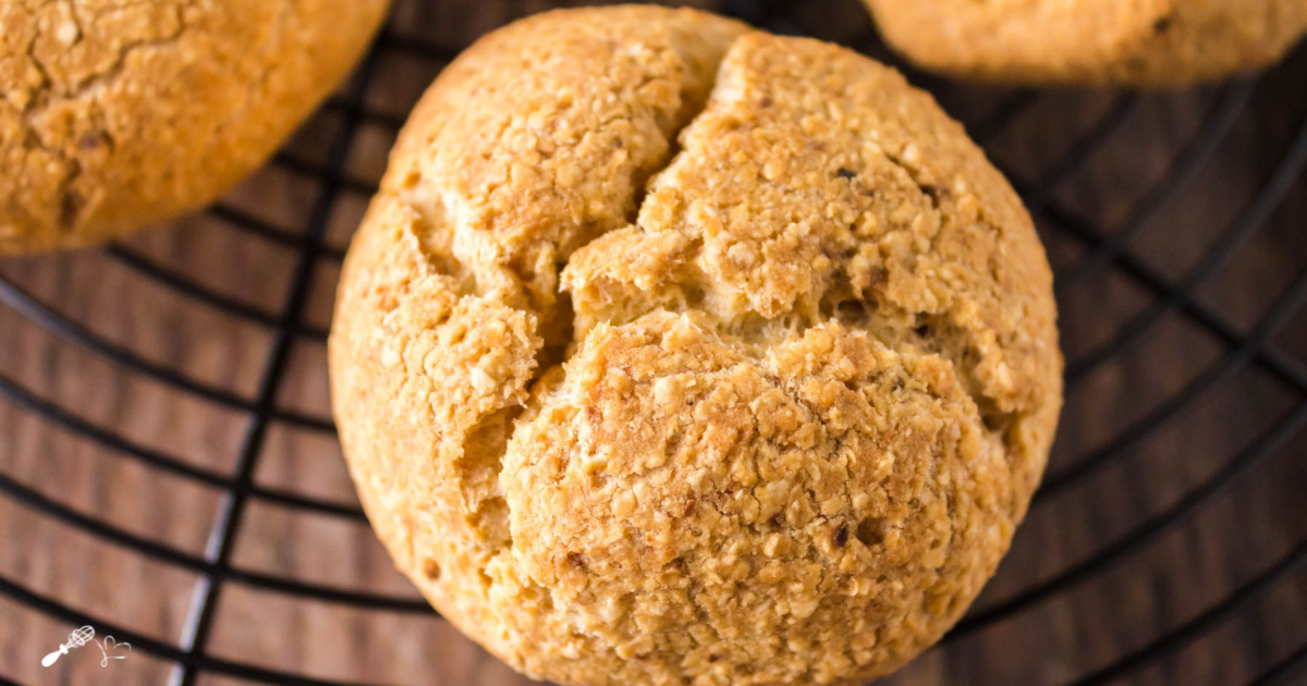 A baked passover roll on a cooling rack.