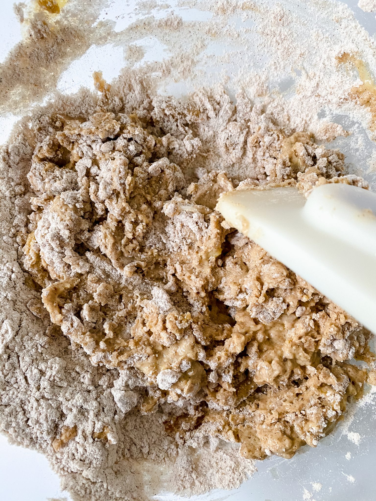 wet ingredients added to the dry ingredients