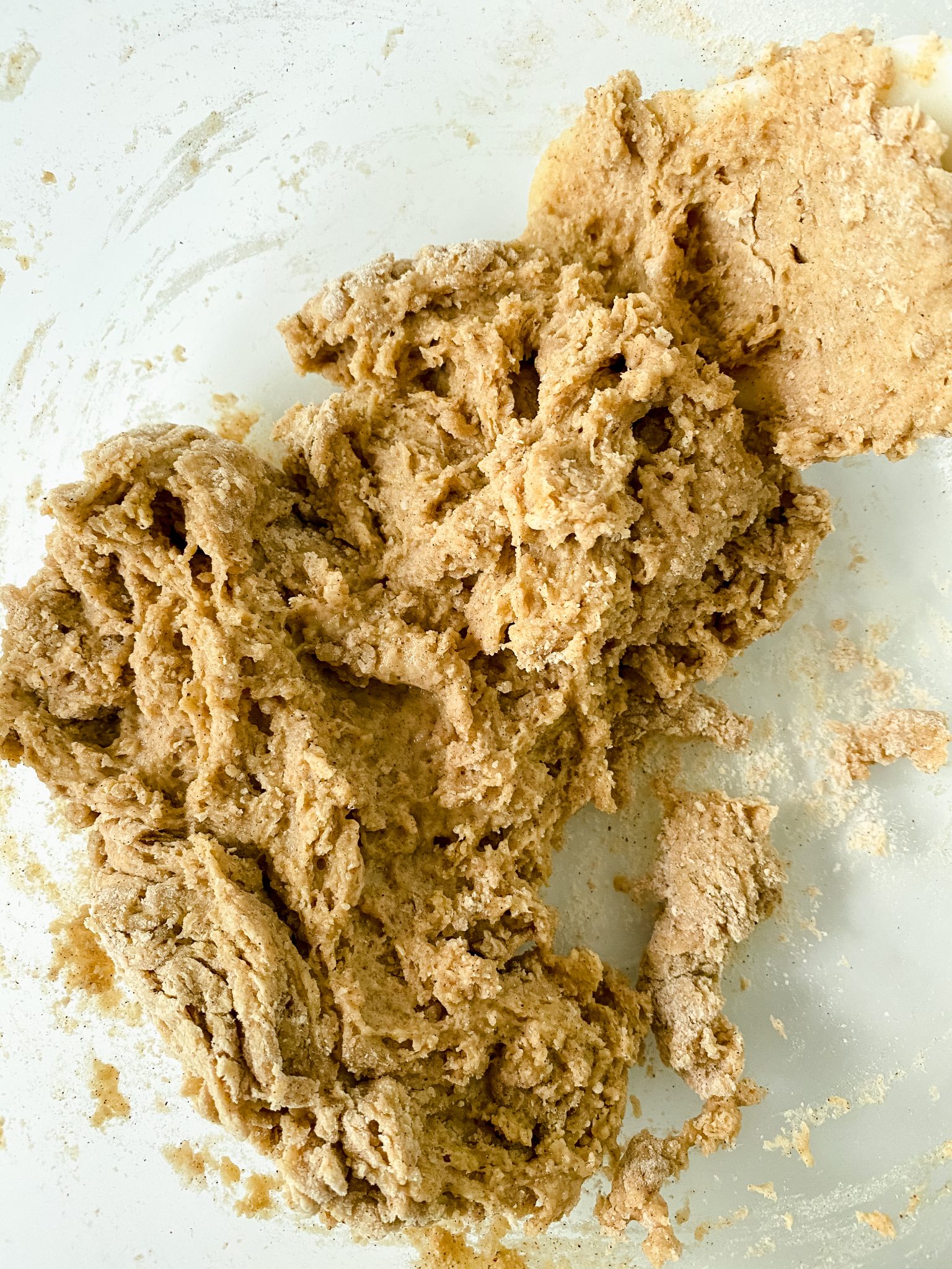 Thick dough after mixing wet and dry ingredients together.