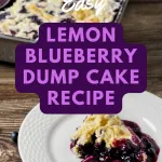 A plate filled with a serving of lemon blueberry dump cake