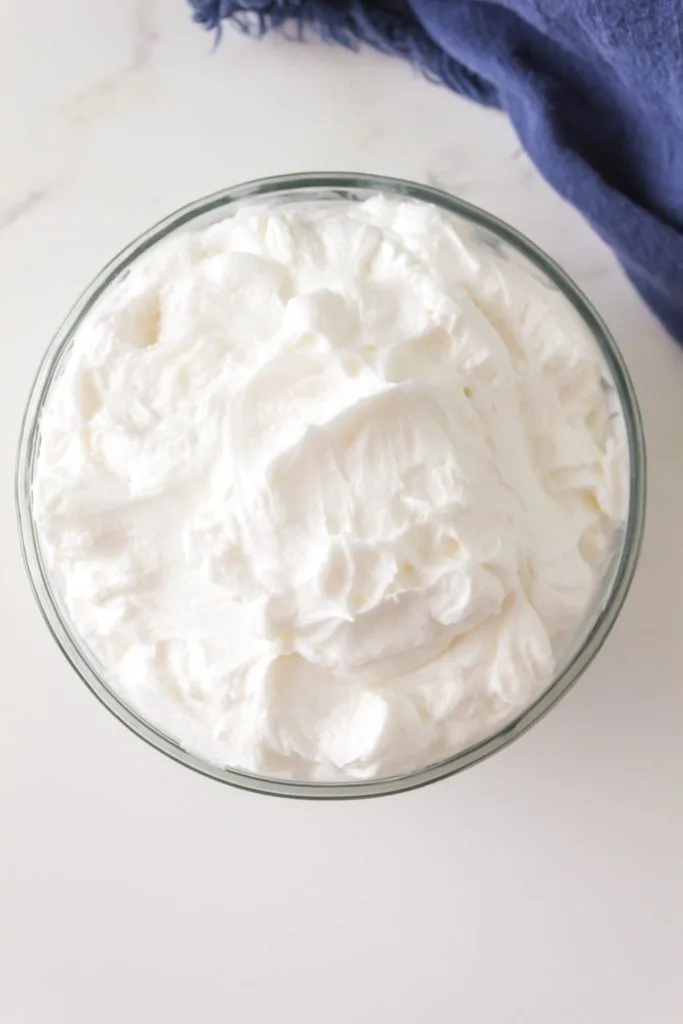 Bowl of easy vanilla frosting recipe - makes about three cups.