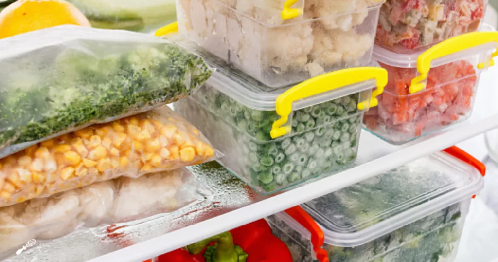 Containers of fresh vegetables in a refrigerator