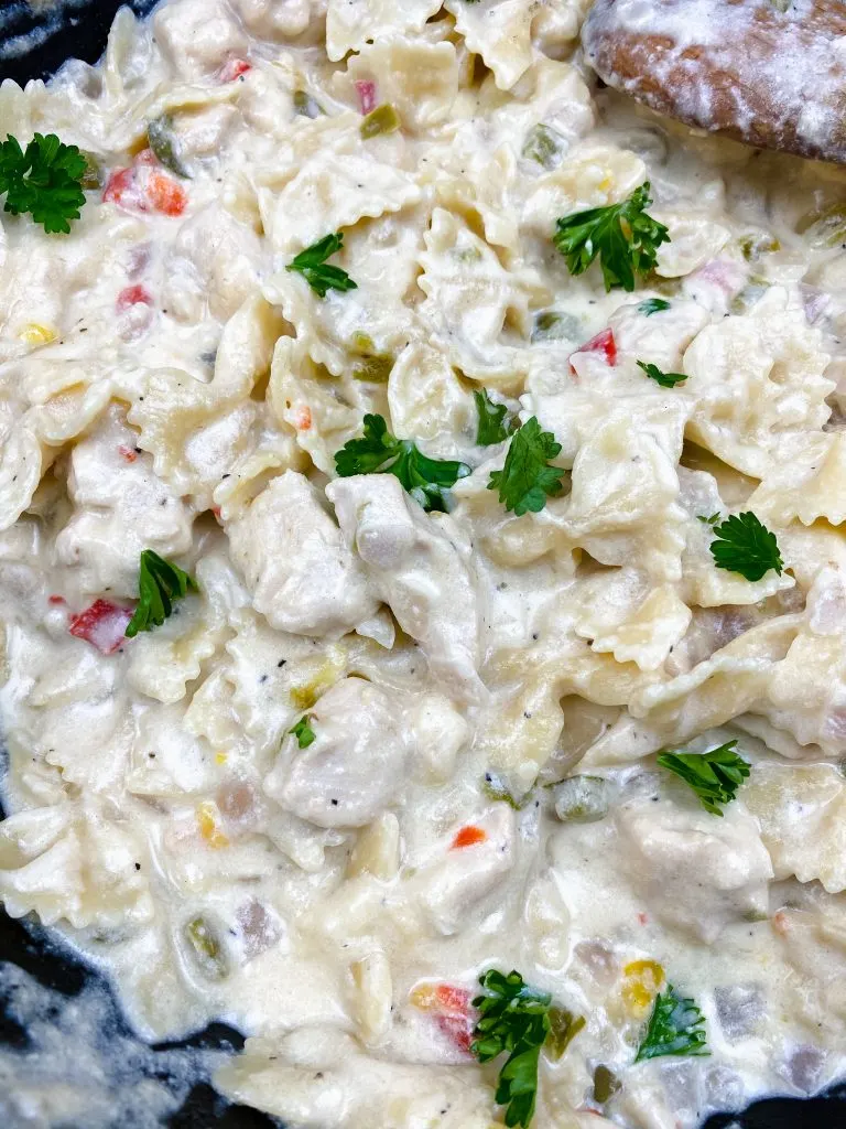 One-Pot Garlic Parmesan Chicken Pasta close-up.