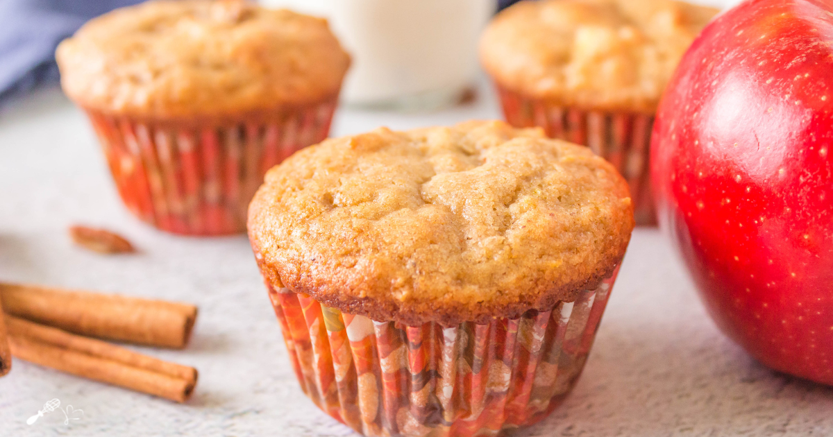 Side view of an Apple Pecan Muffin.