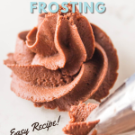 A swirl of chocolate buttercream frosting next to a piping tip.
