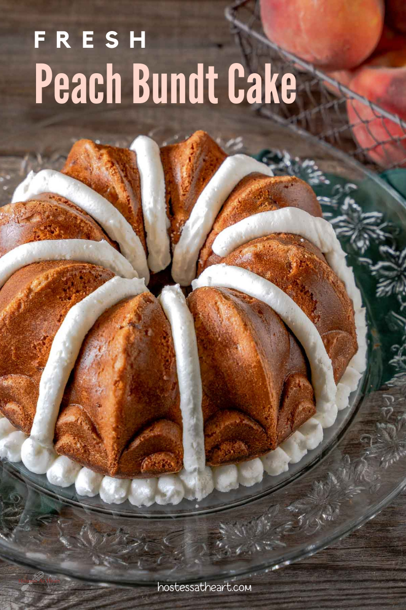A Peach cake piped with frosting.
