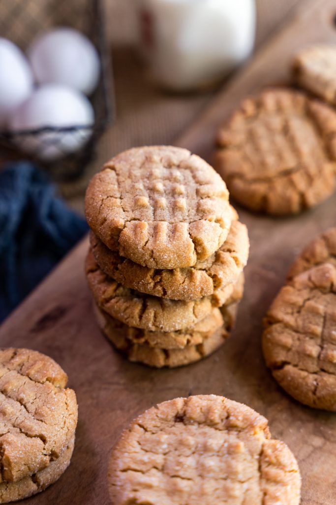 Closeup view of a stack of home made peanut butter cookies