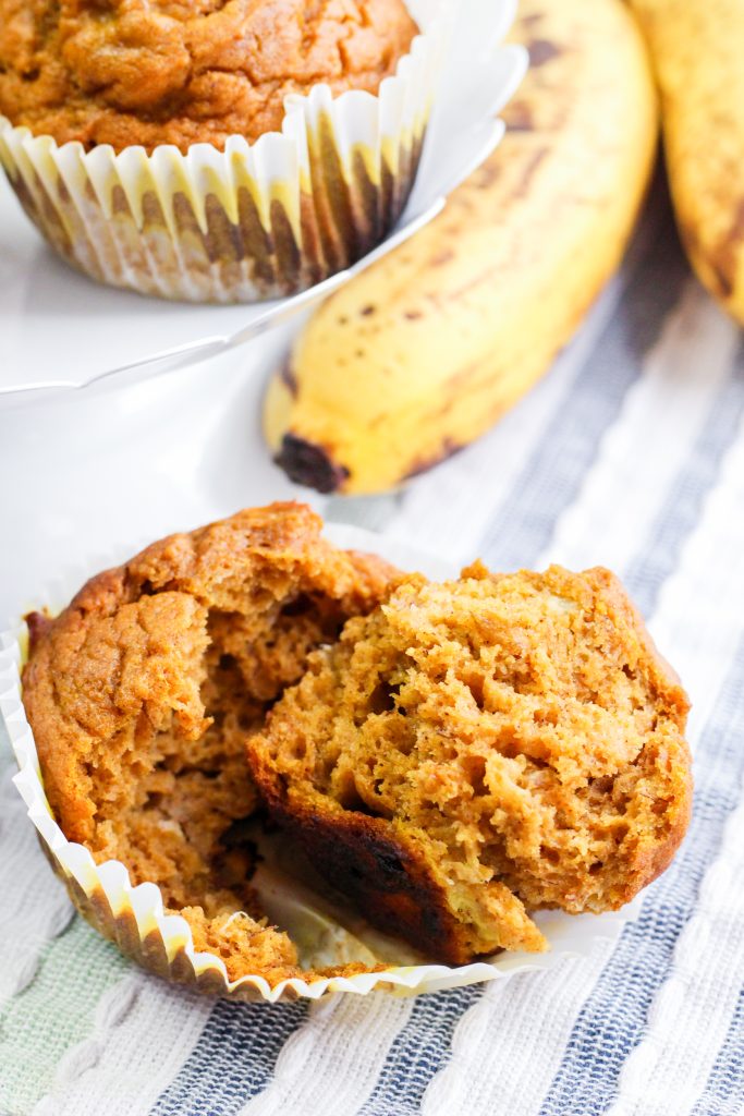 Pumpkin banana muffin, broken open.