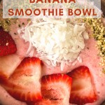 Top down view of a Strawberry smoothie in a bowl