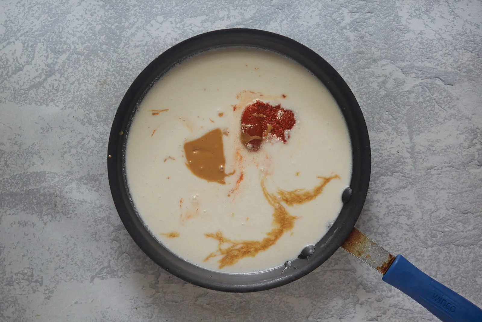 Peanut Sauce ingredients in a saucepan