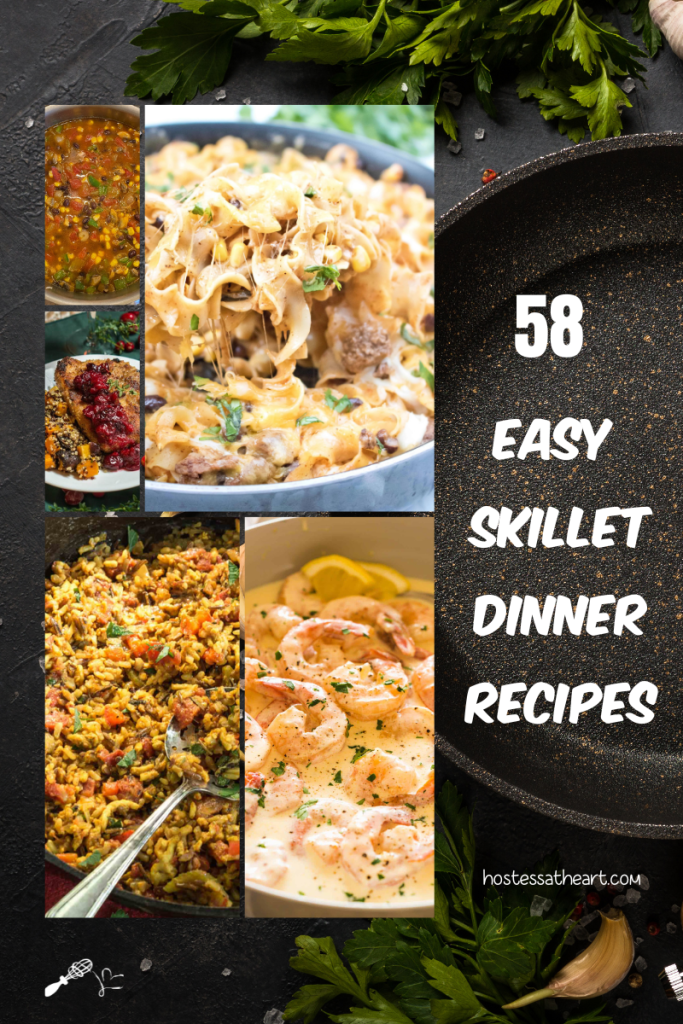 A collage of skillet recipes that can be made easily
