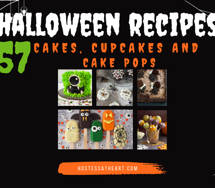 A collage of Halloween desserts for a cake cupcake and cake pop roundup