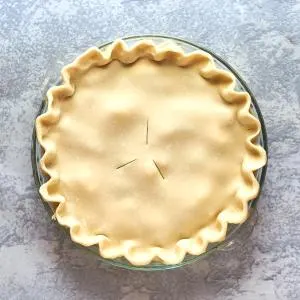 Top Down View of Butter Pie Crust in a pie plate