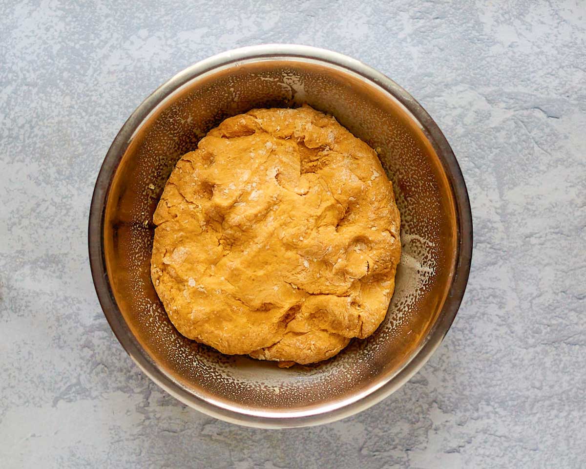pumpkin bread dough in a bowl