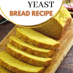 Top view of a sliced pumpkin bread loaf.
