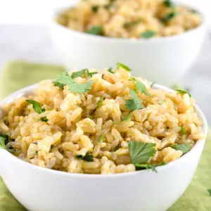 Table view of cilantro rice in a bowl