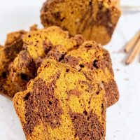 Angled view of moist chocolate pumpkin bread recipe