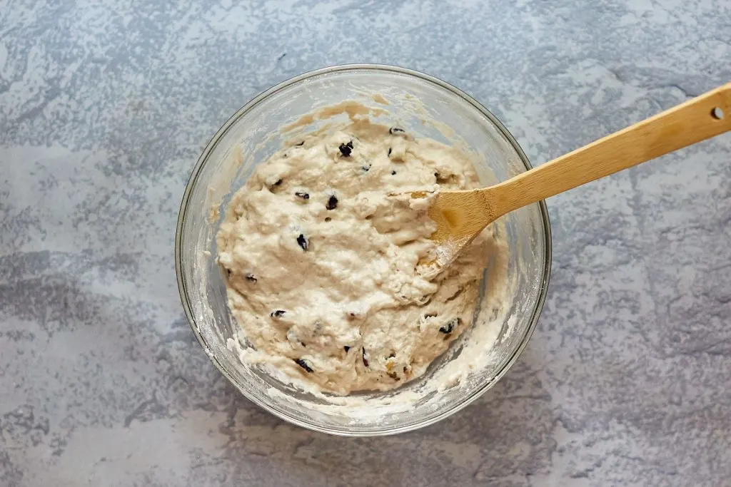 Top down view of bread dough made with yeast