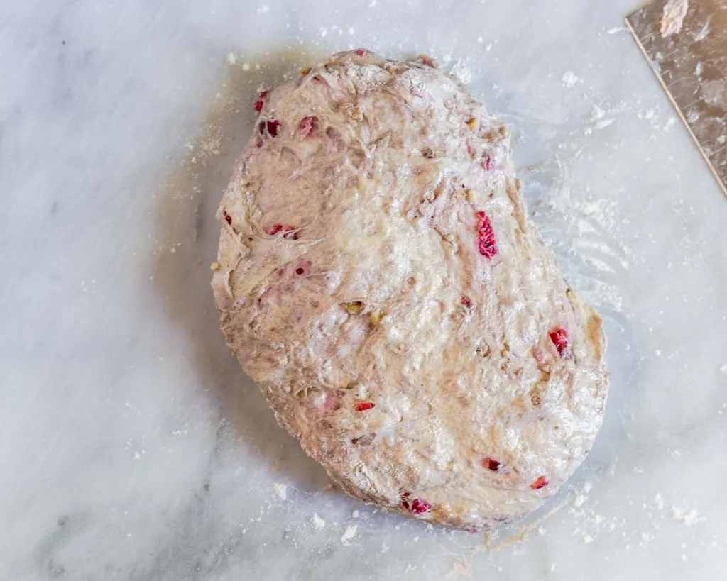 Sourdough removed from a proofing bucket.