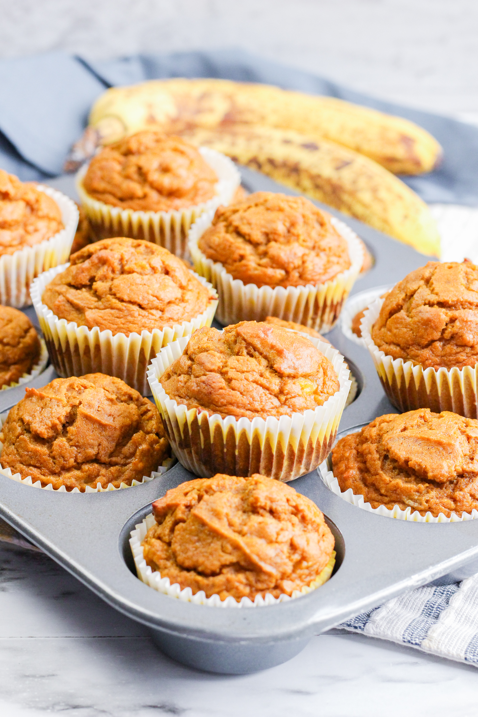 Close up side view of pumpkin,banana oatmeal muffins