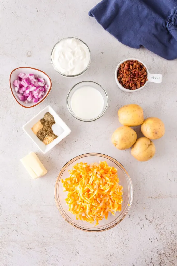 Ingredients used to make twice-baked potatoes casserole