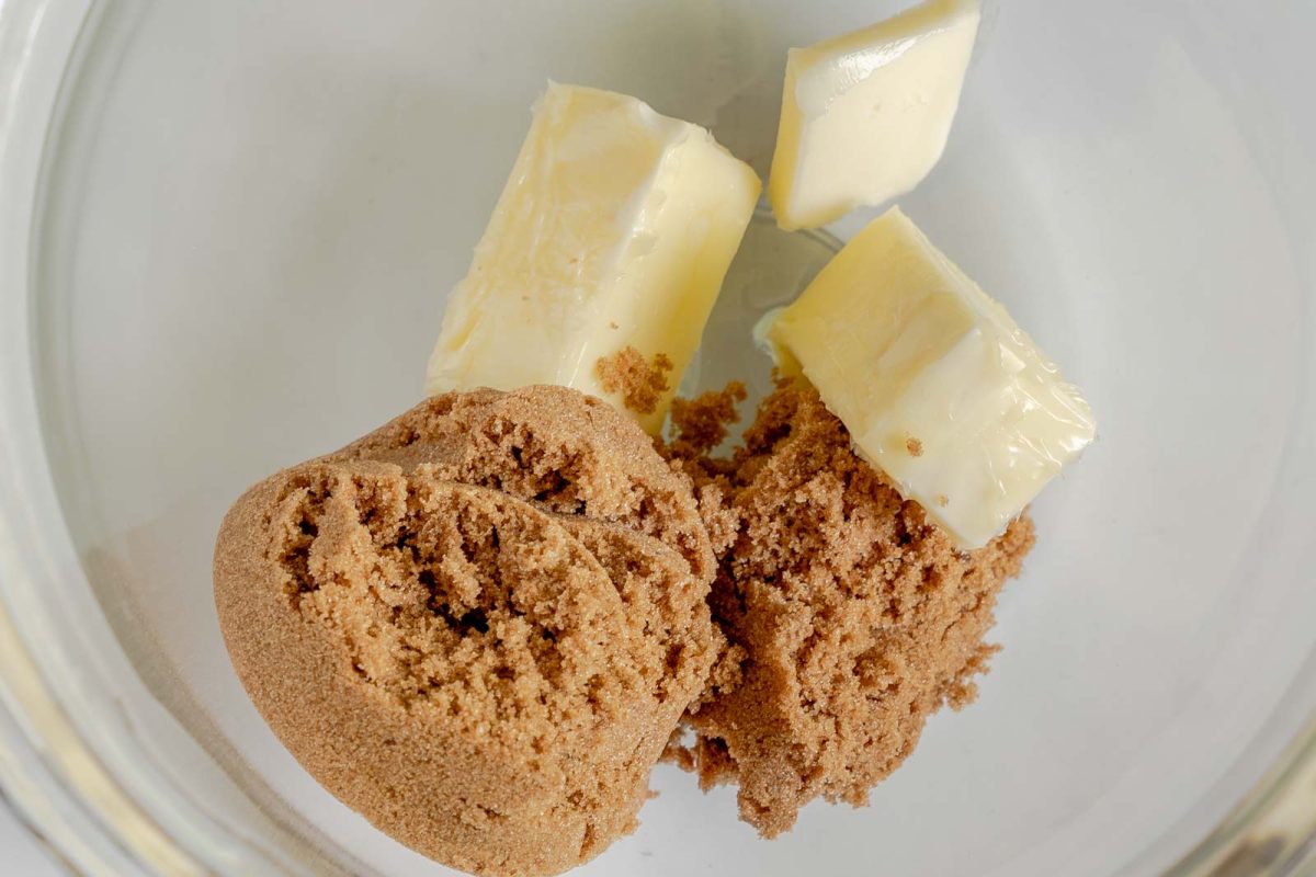 Brown sugar and butter in a bowl.