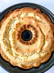 Top-down view of a baked bundt cake - hostess at heart