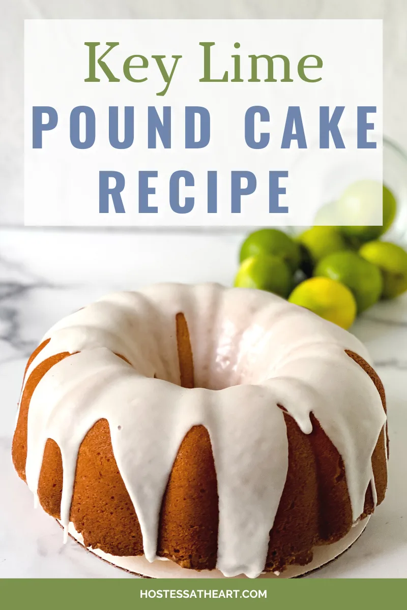 Tableview of a Key Lime bundt cake glazed with Key Lime Glaze - Hostess At Heart