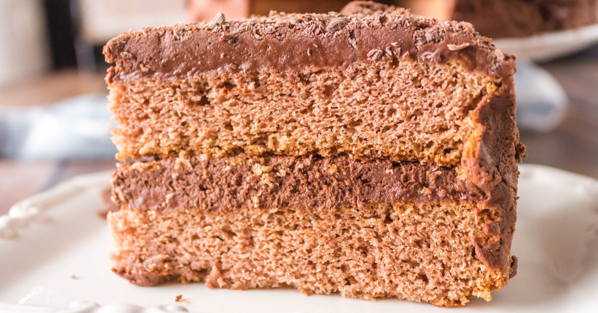 Side view of a slice of mahagany chocolate cake - hostess at heart