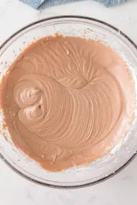 Properly mixed chocolate cake batter in a bowl. Hostess At Heart