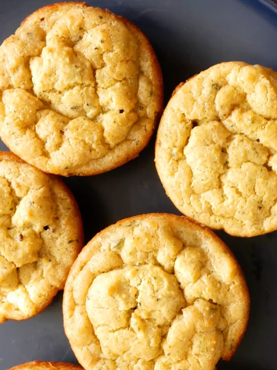 Top-down view of baked Matzo Muffins - Hostess At Heart