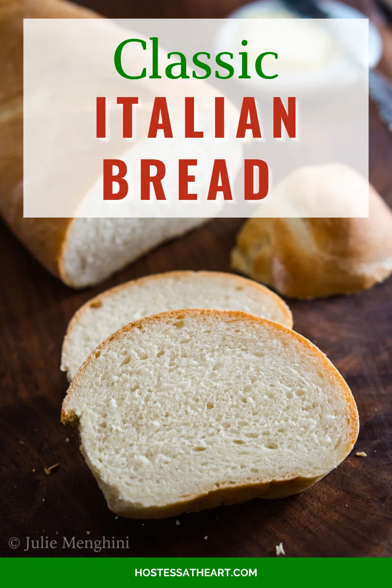 Angeled view of an Italian baguette sliced on a cutting board - Hostess At Heart