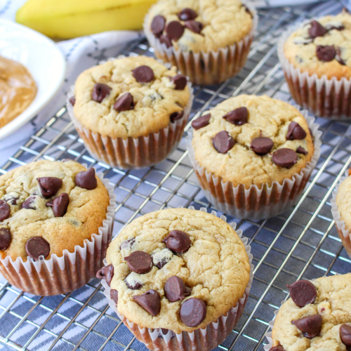 Peanut Butter Banana Muffins Recipe with Chocolate Chips