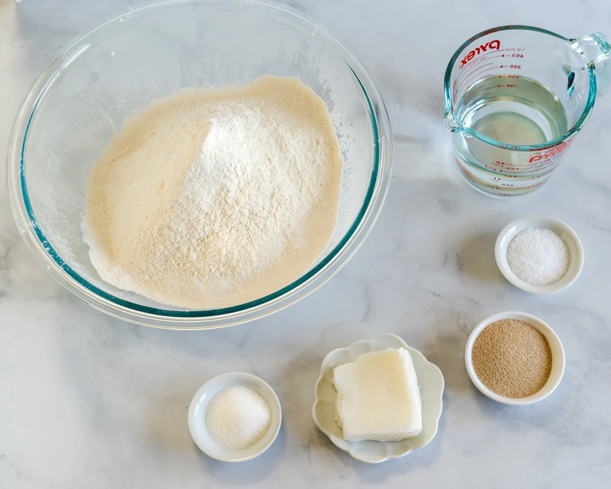 Cuban Bread Ingredients: Flour, yeast, sugar, lard, and salt.