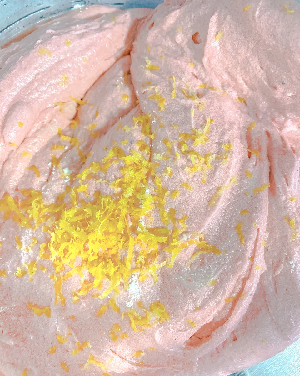 Pink strawberry cake batter topped with lemon zest - Hostess At Heart