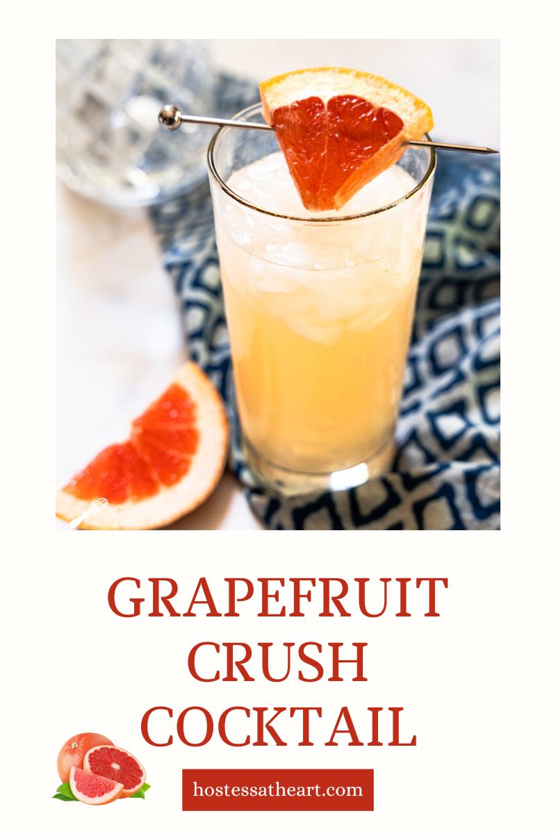 Image for Pinterest of a Grapefruit Crush Cocktail in a chilled glass. Hostess At Heart