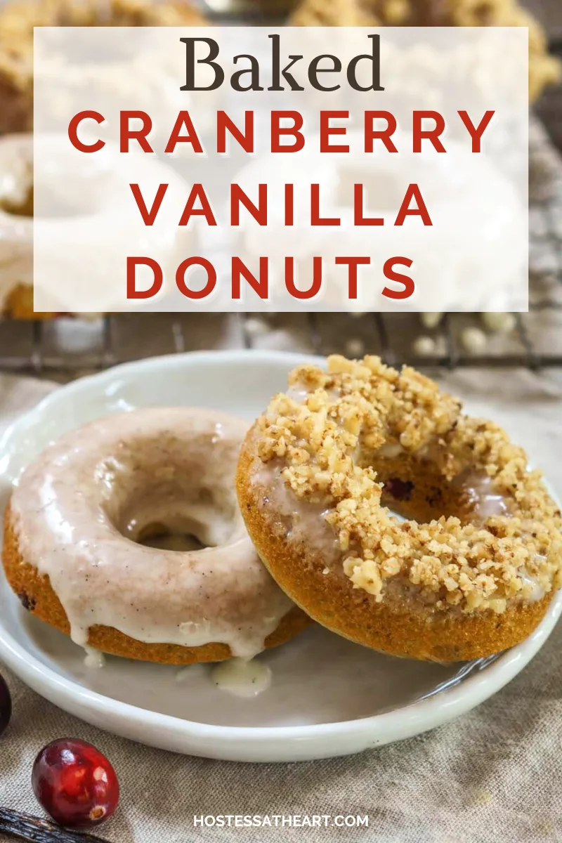 Two donuts on a plate. One is iced with vanilla glaze and the other topped with crushed walnuts - Hostess At Heart