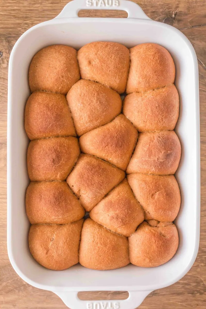A pan of baked brown bread rolls - Hostess At Heart