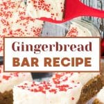 Gingerbread bars with cream cheese frosting cut into squares. Hostess At Heart