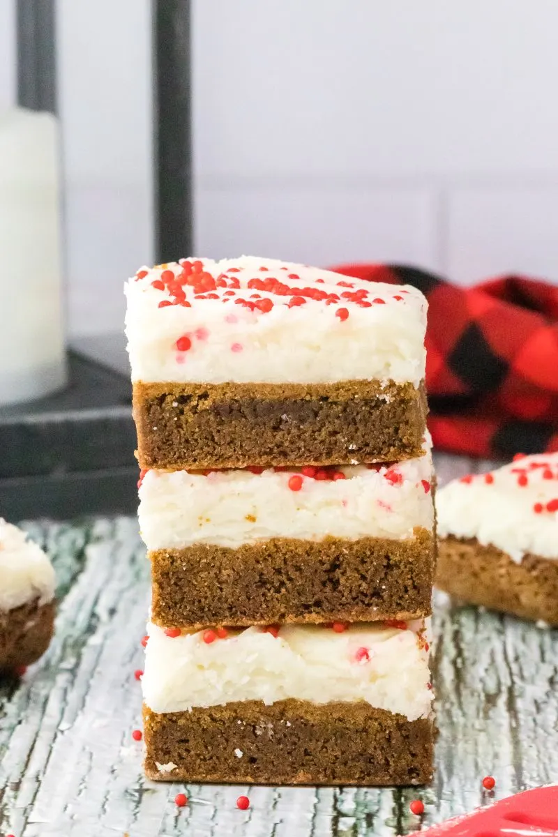 Side view of three ginger bread cookie bars stacked on top of each other - Hostess At Heart